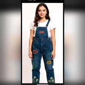 Cat & Jack L 10 12 Denim Bib Overalls Recycled Reworked Art To Wear Embroidered